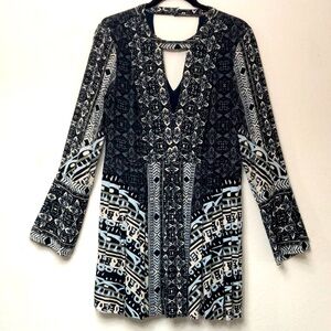 Free People Tegan dress boho tribal Aztec cutout neckline Pockets Side Zip Small